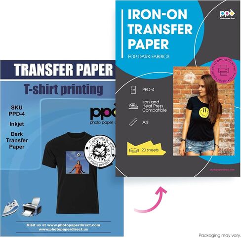PPD Iron on Transfer Paper for Dark Fabric Compatible with Inkjet Printer, 8.5 x 11 Printable T Shirt Heat Transfer Papers Machine Washable (20 Pack) in Kuwait