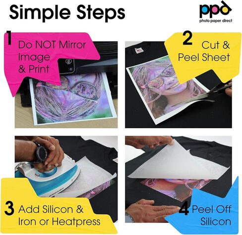 PPD Iron on Transfer Paper for Dark Fabric Compatible with Inkjet Printer, 8.5 x 11 Printable T Shirt Heat Transfer Papers Machine Washable (20 Pack) in Kuwait