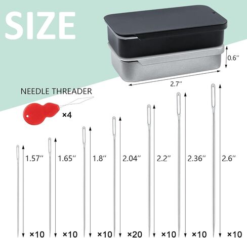FIVEIZERO 80/40 PCS Large Eye Sewing Needles, 7 Sizes Sewing Sharp Needles, Leather Needle Embroidery Thread Needle, Stainless Steel Yarn Knitting Needles with Threaders for Handsewing Art Crafts CJ in Kuwait