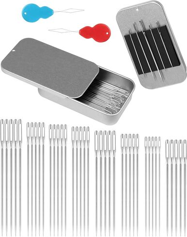 FIVEIZERO 80/40 PCS Large Eye Sewing Needles, 7 Sizes Sewing Sharp Needles, Leather Needle Embroidery Thread Needle, Stainless Steel Yarn Knitting Needles with Threaders for Handsewing Art Crafts CJ in Kuwait
