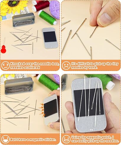 FIVEIZERO 80/40 PCS Large Eye Sewing Needles, 7 Sizes Sewing Sharp Needles, Leather Needle Embroidery Thread Needle, Stainless Steel Yarn Knitting Needles with Threaders for Handsewing Art Crafts CJ in Kuwait