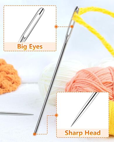 FIVEIZERO 80/40 PCS Large Eye Sewing Needles, 7 Sizes Sewing Sharp Needles, Leather Needle Embroidery Thread Needle, Stainless Steel Yarn Knitting Needles with Threaders for Handsewing Art Crafts CJ in Kuwait