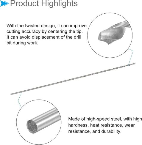 Mini Twist Drill Bit, 1mm Drill Diameter 120mm Total Length, High Speed Steel Twist Drill Bit - (Applications: for Metal Plastic and Woodwork), 5-Pieces in Kuwait