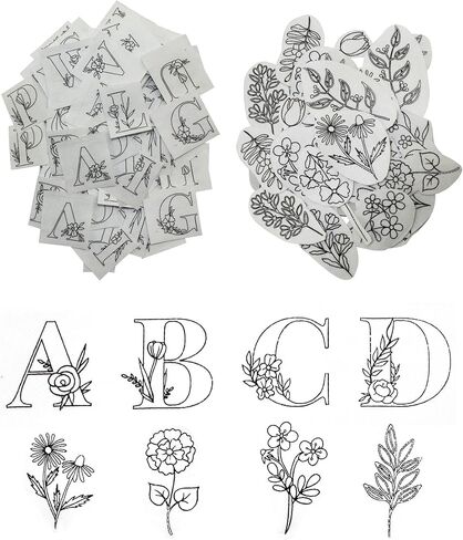 102pcs Water Soluble Hand Sewing Stabilizers，Embroidery Stick and Stitch Embroidery Paper Wash Away Stabilizers，for Embroidery Stabilizers Flower Patterns，for Hand Sewing Lover Beginners.letter&Flower in Saudi Arabia