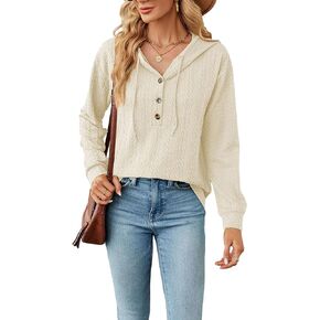 Zontroldy Women's Fall Fashion Long Sleeve Button Collar Knitted Pullover Hoodies Sweaters Sweatshirts in Kuwait