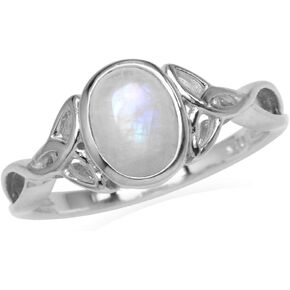 Silvershake Bezel Set Cabochon Gemstone Triquetra Trinity Celtic Knot Design 925 Sterling Silver Ring