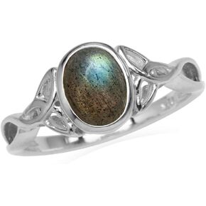 مجموعة إطار Silvershake من الأحجار الكريمة كابوشون Triquetra Trinity Celtic Knot Design خاتم من الفضة الإسترليني عيار 925