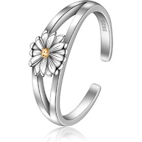 FLECHAZO 925 Sterling Silver Daisy/Butterfly/Compass/CZ Celtic Knot/Sun Adjustable Open Ring 7.5 Size Adjustable