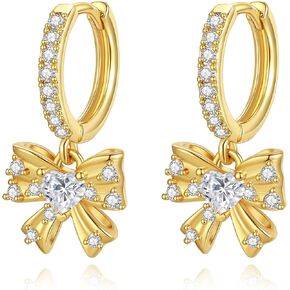 Gold Huggie Hoop Earrings for Women Trendy Bow Earrings with 18k Gold Plated, Dainty Bow Drop Hoop Earrings with Cubic Zirconia, Lightweight Jewelry Gift for Women,Girls