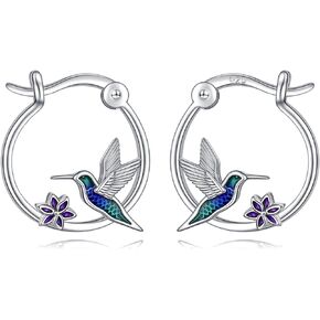 SHAOAN 925 Sterling Silver Hummingbird Hoop Earrings for Women Girls Animal Jewelry Gifts for Sensitive Ears