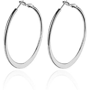 أقراط دائرية ذهبية للنساء والفتيات 14 قيراط مطلية بالذهب من الفولاذ المقاوم للصدأ والفضة على شكل أنبوب دائري كبير أقراط دائرية 30 مم 40 مم 50 مم 60 مم 70 مم 80 مم مشبك جراد البحر أقراط مسطحة سفلية لا تسبب الحساسية in Kuwait