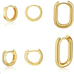3 Pairs Chunky Hoop Earrings Set, 14K Gold Plated Hypoallergenic Earrings for Women Trendy Waterproof Teardrop Earring Dupes Lightweight Fashion Jewelry Gift for Girls