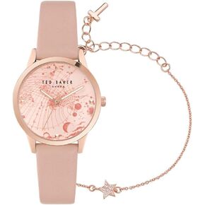Ted Baker Ladies Pink Leather Strap Watch & Star Bracelet Box Set (Model: BKGFW23019I)