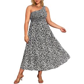 فستان Pinup Fashion للسيدات مقاس كبير بكتف واحد بدون أكمام للصيف غير رسمي بطبقات واسعة للشاطئ بوهو ماكسي in Kuwait