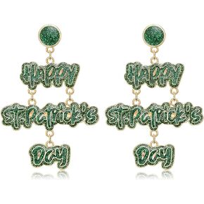 Holiday St Patrick's Day Earrings Dangling Green Shamrock Earrings Festive Clover Luck Hat Leprechaun Funny Irish Drop Dangle Earrings Jewelry Gift for Women Girls