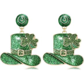 Holiday St Patrick's Day Earrings Dangling Green Shamrock Earrings Festive Clover Luck Hat Leprechaun Funny Irish Drop Dangle Earrings Jewelry Gift for Women Girls in Kuwait