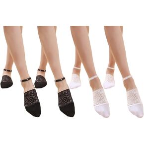 4 Pairs Pearl Lace No Show Socks Pearl Lace Mesh Thin Silk Ankle Sock Casual Low Cut Socks for Women