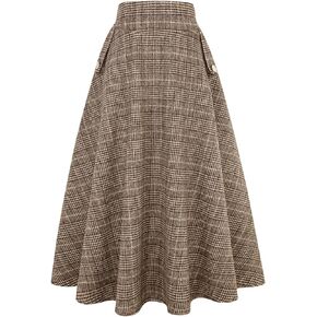 IDEALSANXUN Women’s Fall/Winter High Waist Plaid Slim A-line Long Skirt