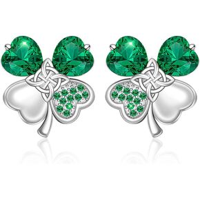 St Patricks Day Earrings Shamrock Earrings Four Leaf Clover Studs for Women Sterling Silver Celtic Knot Green Irish Shamrock Jewelry Charms Lucky Gifts, Metal, Cubic Zirconia in Kuwait