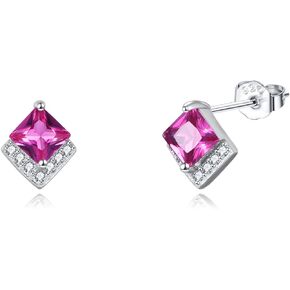 Birthstone Stud Earrings Sterling Silver Square Created Crystal Earrings Cubic Zirconia Hypoallergenic Piercing Jewelry Small Gifts for Women Girls Mothers