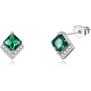 Birthstone Stud Earrings Sterling Silver Square Created Crystal Earrings Cubic Zirconia Hypoallergenic Piercing Jewelry Small Gifts for Women Girls Mothers in Kuwait
