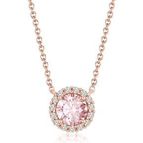 Gloffery 18K Rose Gold Jewelry with Created-Morganite, Round Solitaire Dainty Halo Pendant Necklace Earrings for Women, Gifts for Her, Anniversary Birthday Mother's Necklaces Gift for Wife Mom Daughter Girlfriend