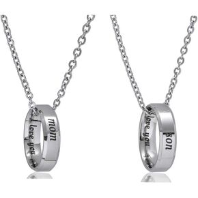 2Pcs Mom Son Pendant Necklace I Love You Mom Son Gifts Mom Son Birthday Gifts Mother's Day Jewelry I Love You Mom Son Gifts