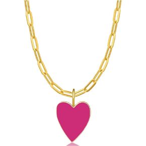 Preppy Necklace for Women Girls, Forever Love Heart Enamel Pendant Paperclip Necklace 18K Gold Plated Jewelry Gifts