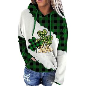 WIWIQS Women's St Patrick's Day Loose Sweatshirt Clover Print Casual Irish Pullover Tops