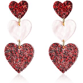 Beaded Love Heart Dangle Drop Earring Peach Heart Letter Long Tassel Statement Earring for Women Girl Teen Handmade Prom Wedding Jewelry Birthday Valentine's Day Gift