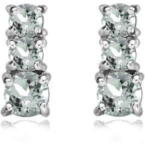 Sterling Silver Genuine or Synthetic Gemstone Tiny Round Graduating Three Stone Stud Earrings for Girls