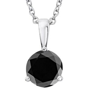 1/2-5 Carat Round Black Diamond 3 Prong Pendant Necklace (AAA Quality) W/ 16" Gold Chain