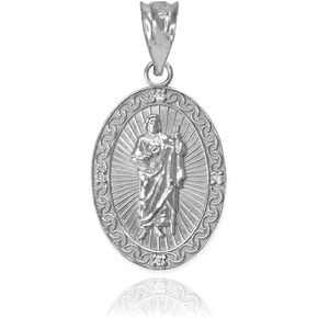925 Sterling Silver Oval Saint Jude Thaddeus CZ Medal Charm Pendant (Small)