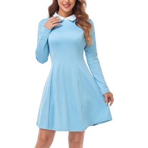 Women's Long Sleeve Peter Pan Collar Flare Aline Halloween Dress