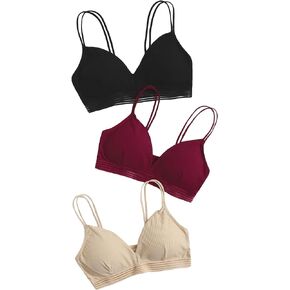Verdusa Women's 3 Pack Strap V Neck Bralette Sleeveless Mesh Ribbed Bra