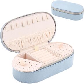 DesignSter Travel Jewelry Box, Velvet Small Jewelry Boxes, Travel Jewelry Case for Women Girls, Travel Jewelry Organizer for Rings Earrings Necklaces Bracelets (Beige)