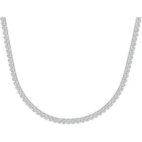 Rhodium Plated Solid 925 Sterling Silver Tennis Necklace | Classic Silver Necklace for Women and Men | 3mm-5mm Princess Cut Cubic Zirconia CZ Simulated Diamond