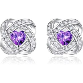 Iefil Love Knot Birthstone Earrings for Women Girls, S925 Sterling Silver Earrings Anniversary Valentines Day Gifts for Her Mothers Day Birthday Gifts for Women Wife Girlfriend Mom Daughter