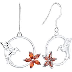 YL 925 Sterling Silver Hummingbird Hook Earrings with Birthstone Flowers Jewelry Gift for Women