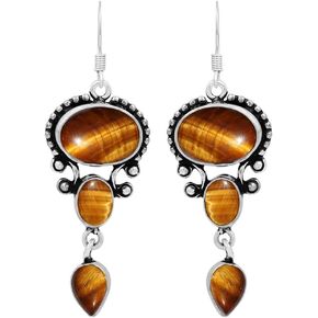 Natural Moonstone Labradorite Lapis Earrings 925 Silver Overlay handmade Dangle Earrings for Women