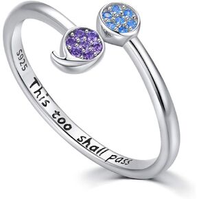 JUSTKIDSTOY Semicolon Ring for Women 925 Sterling Silver Adjustable Open Ring Recovery Suicide Awareness Jewelry Inspirational Ring