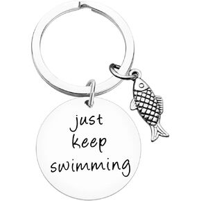 Baipilu Adult Encouragement Jewelry Gift Just Keep Swimming Key Chain GiftBest Friend Keep Going Key Ring Inspirational Keychain Gift for Friend Family Women Men Teen Girls Graduation Christmas Gifts