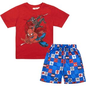 Marvel Avengers Superheroes Boys Short Sleeve T-Shirt and Shorts Set, 2-Piece Superhero Outfit Bundle for Boys