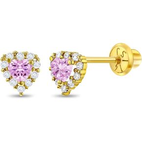 14k Yellow Gold 5mm Cubic Zirconia Heart Cluster Screw Backs for Young Girls - Unique Heart Earring Studs for Babies, Toddler to all Little Girls - Lovely & Bright CZ Hearts