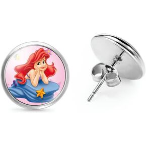 Cartoon Littl Mermaid Earrings Stud, Zinc Alloy Ear Stud for Girls Women and Men
