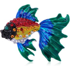 Alilang Multicolor Crystal Rhinestones Enamel Goldfish Tropical fish Pin Brooch
