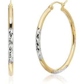 14K Two-Tone Gold Diamond-Cut Hoop Earrings