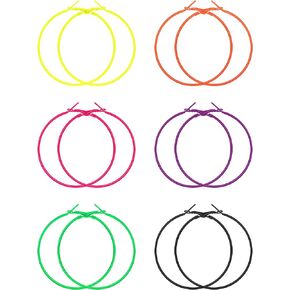 Hicarer 6 Pairs 80s Neon Hoop Earrings Women Color Lightweight Hoop Earrings Pendant for 80s Party Retro Costume Accessory