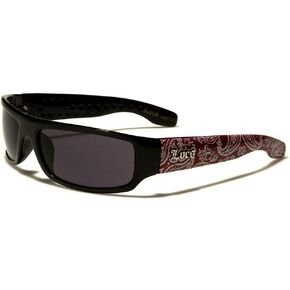 Locs Paisley Bandana Print Slim Rectangular Retro Wrap Around Sunglasses (Glossy Black & Red Bandana Frame, Black Lenses) LOC9003-BDNA One Size Fits Most
