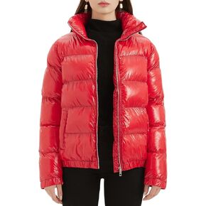 CRISSREXO Women's Metallic Shiny Puffer Jacket Quilted Winter Warm Zip Stand Collar Casual Padded Short Bubble Coat